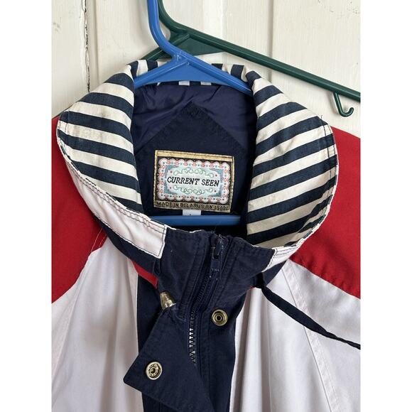 Vtg The Current Seen Windbreaker Jacket Retro Mens Large Nautical Red White Blue - Picture 5 of 8